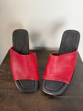 Montego Bay Club Leather Collection Deep Red Slide Sandals Women's Sz. 6.5